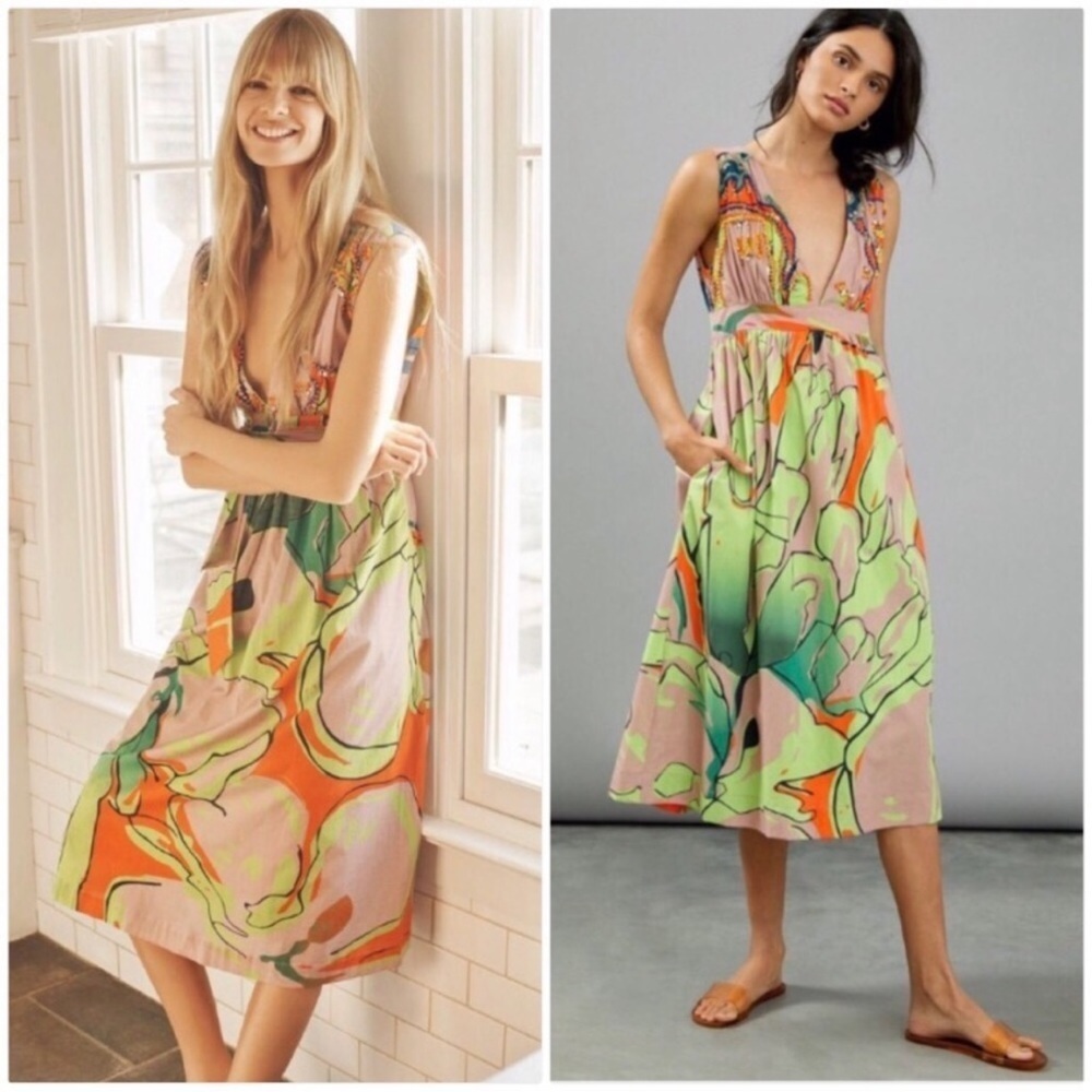 Anthropologie Roopa Pemmaraju Nerida Girly Whimsical Midi Dress Size Xs